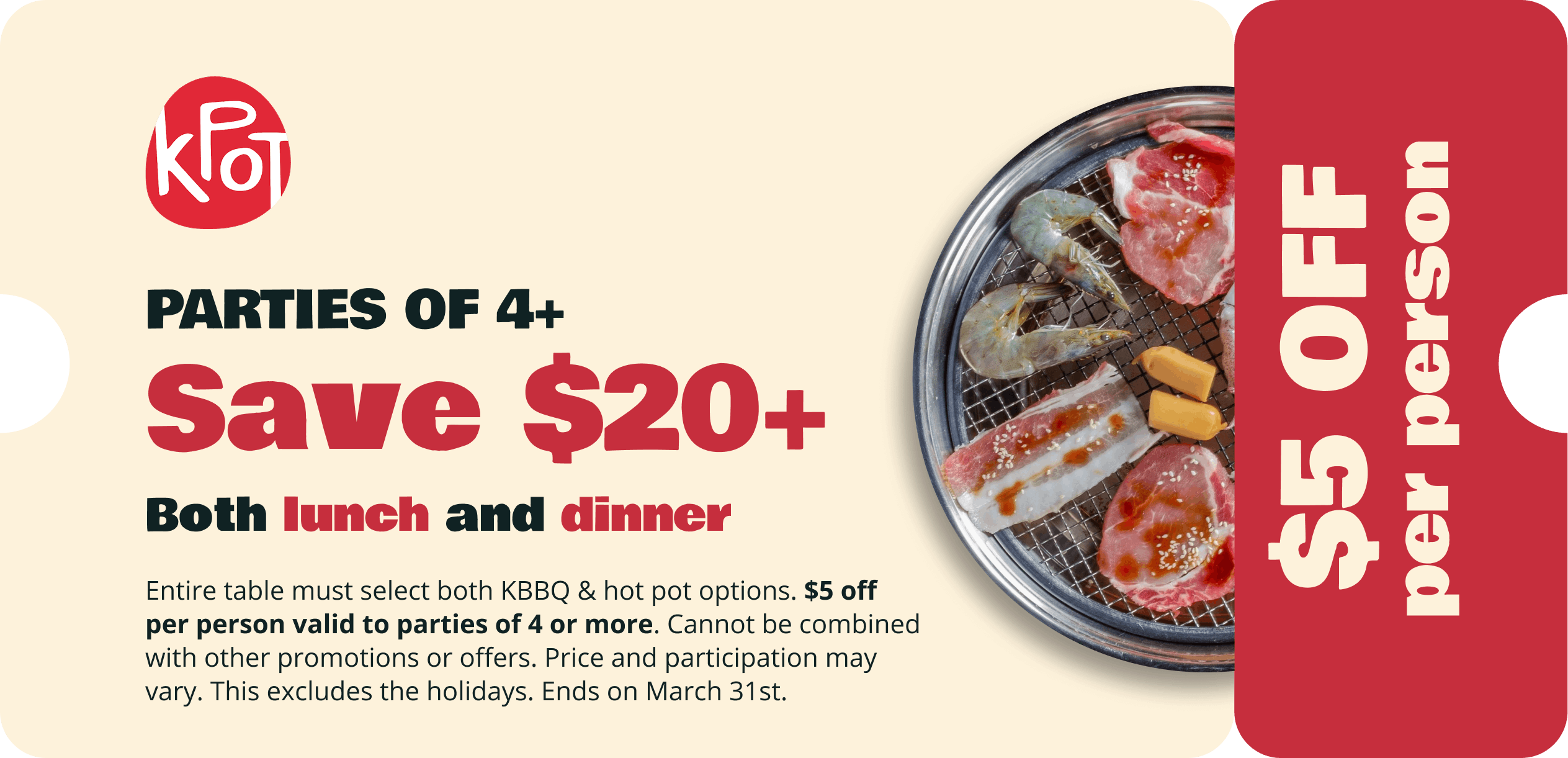 Save 20 Coupon 5 per person